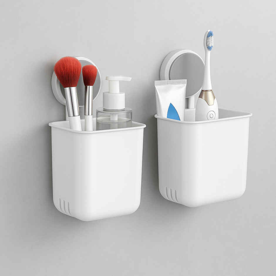 Zulaxy Adhesive Wall Mounted Storage & Toothbrush Holder | White | Pack of 2