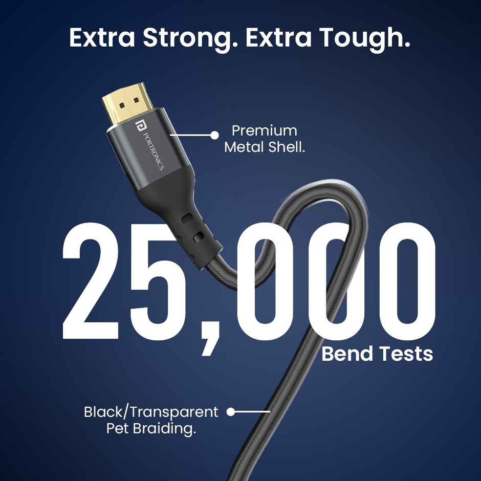 Portronics Konnect Stream 4K at 60Hz HDMI to HDMI Cable | Flexible Premium 3M Length - Grey