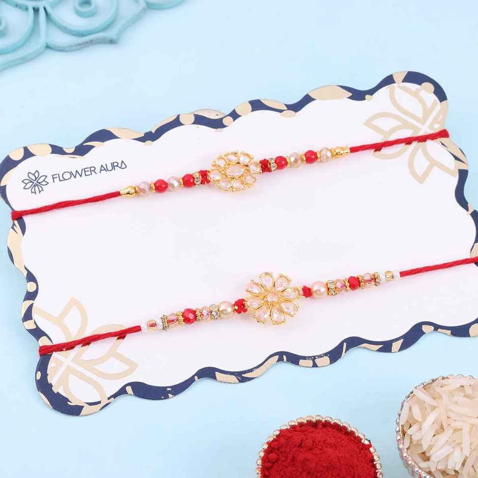 Rakhi Set | Crimson Floral | Pack of 2 | Floweraura