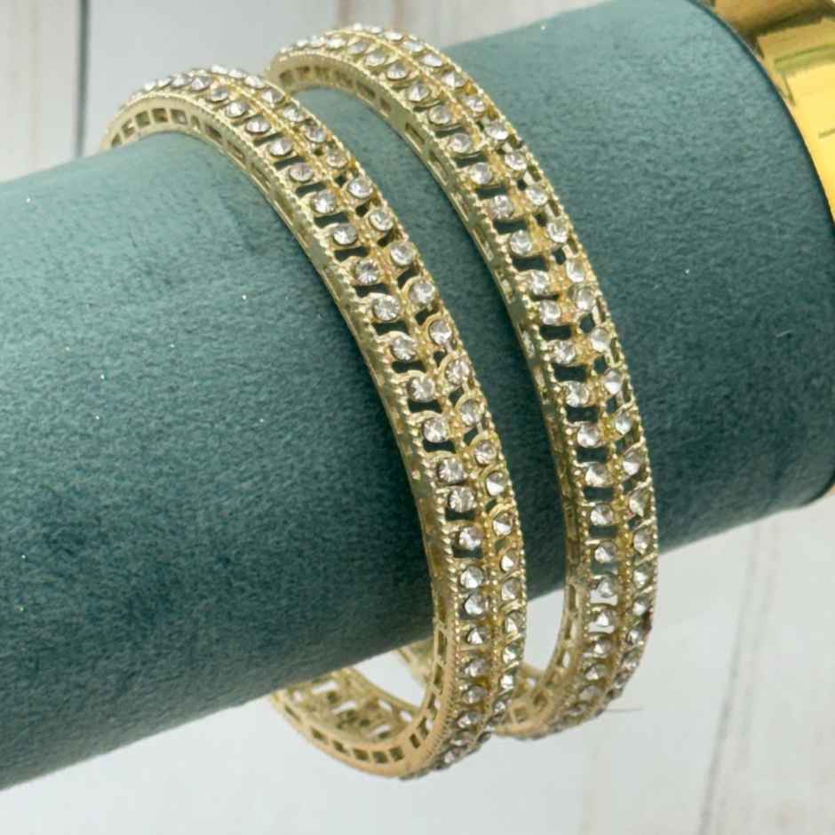 The Opal Factory Metal Bangles Elegant Diamante Leaf Design | Gold - Size 2.6