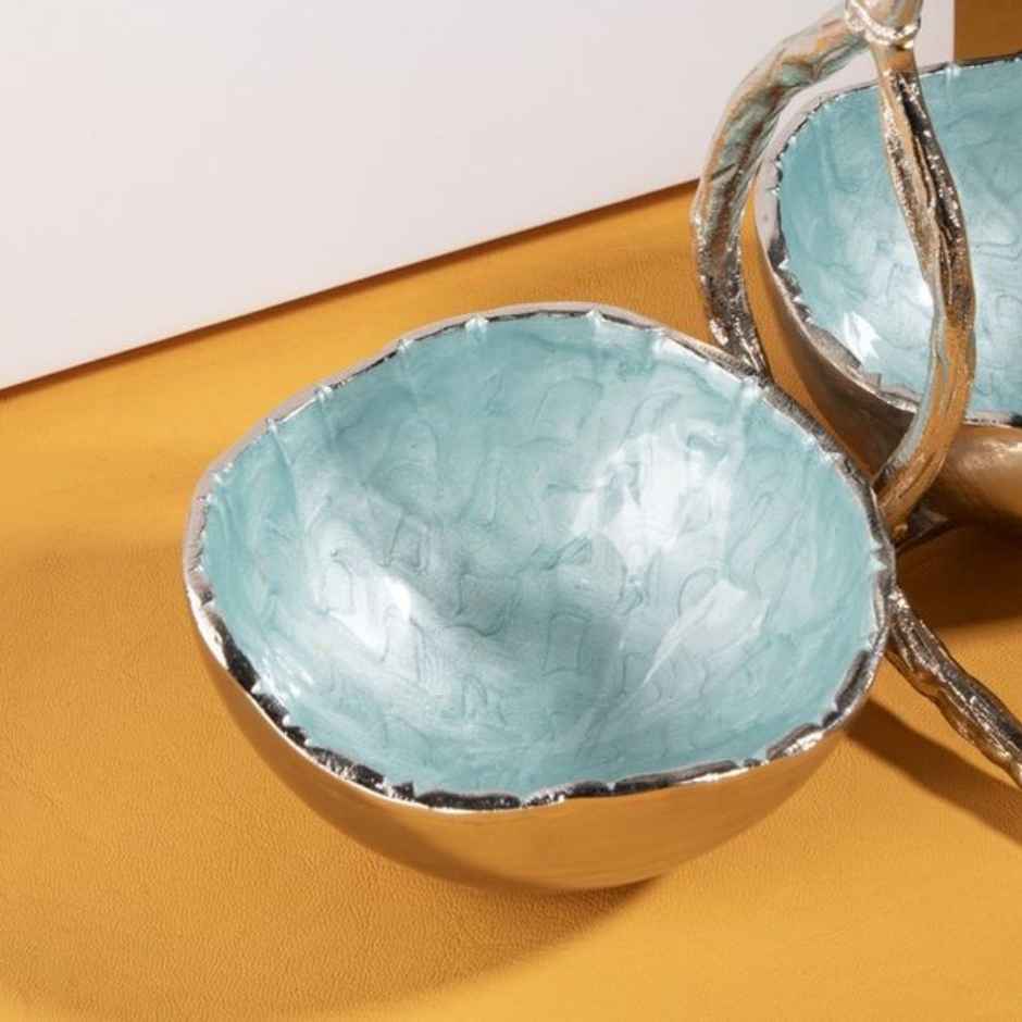 Lotus Design Blue Gold Plated Metal Dry Fruit Serving Tray | Gibox