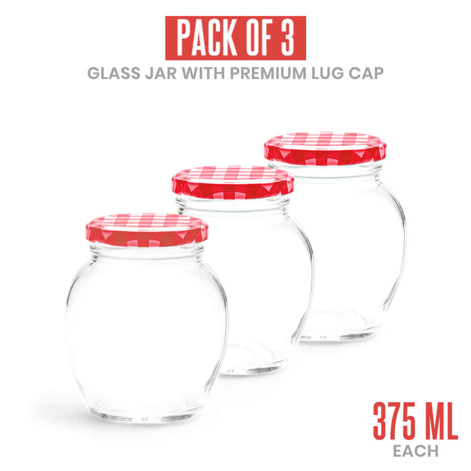 YERA GLASSWARE Lucia Storage Jar Set | Checkered Lids | Red - 375 ml