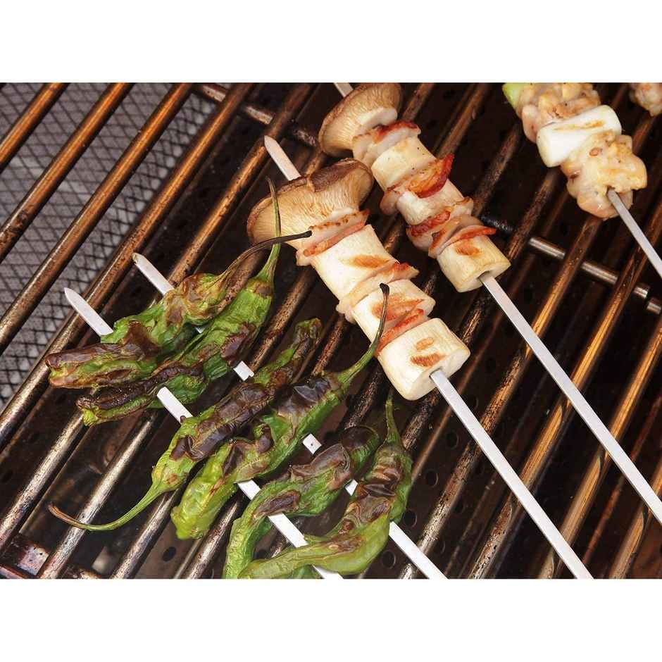 Chefman Skewers | Stainless Steel BBQ Sticks with Wooden Handles | Reusable Set of 4 for Grilling