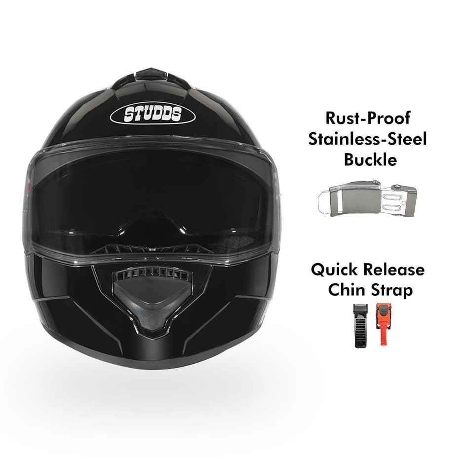 Studds Drifter ISI-DOT Certified Full Face Helmet | Dual Visor & Spoiler |Black - M