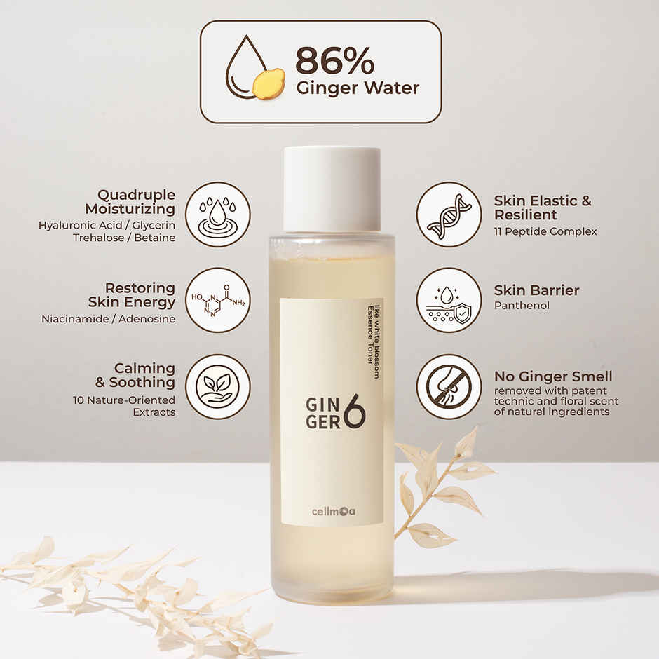 GINGER6 White Blossom Toner | 86% Ginger Water, Brightening, Anti-Aging, Niacinamide, Peptides,Vegan