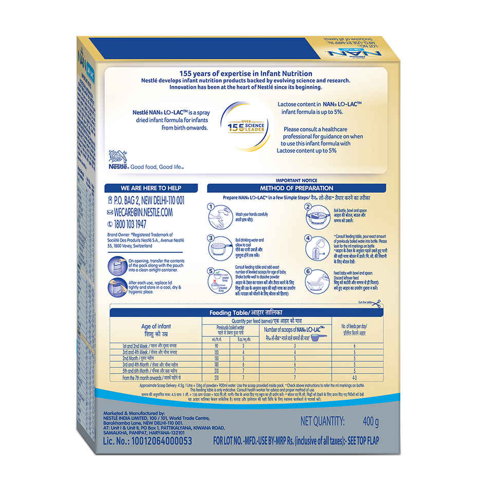 Nestle Nan Lo-Lac Baby Milk Powder For Infants From Birth Onwards Bag-In-Box Pack