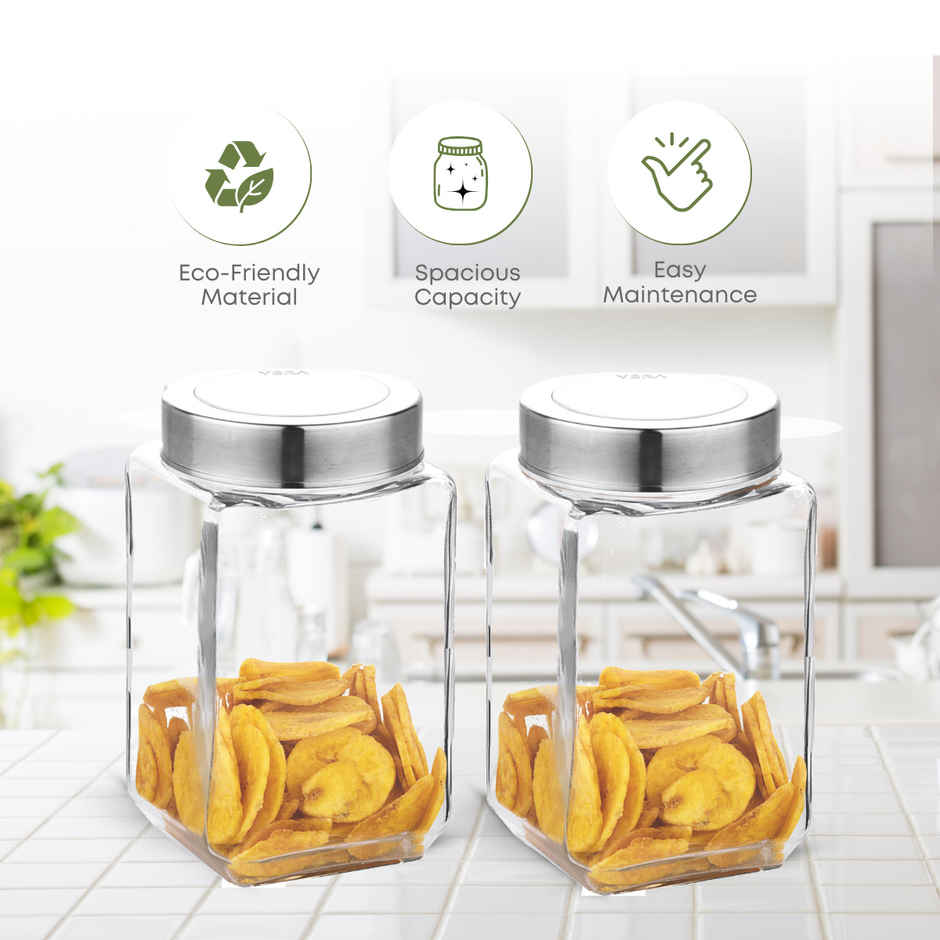 Yera Premium Glass Jar With Steel See-Through Lid 1 Pc 1070 ml (Each)