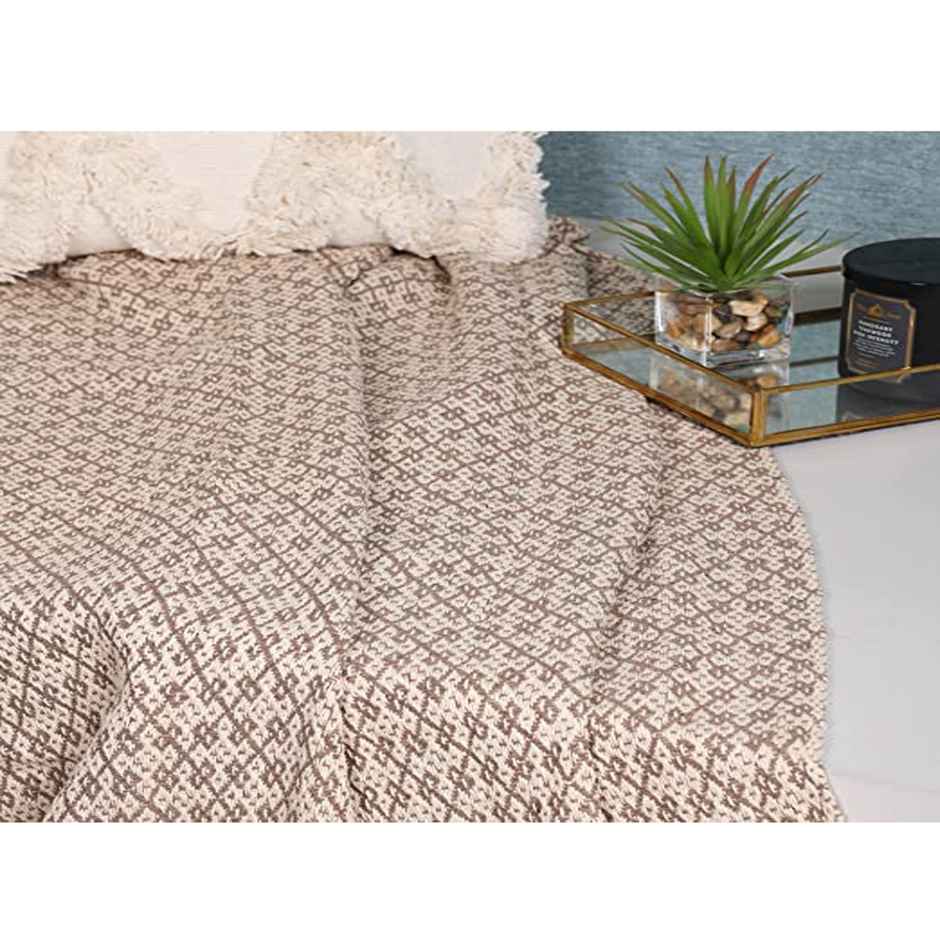 Sashaa World Beige Soft Cotton Throw Blanket For Sofa/ Bed