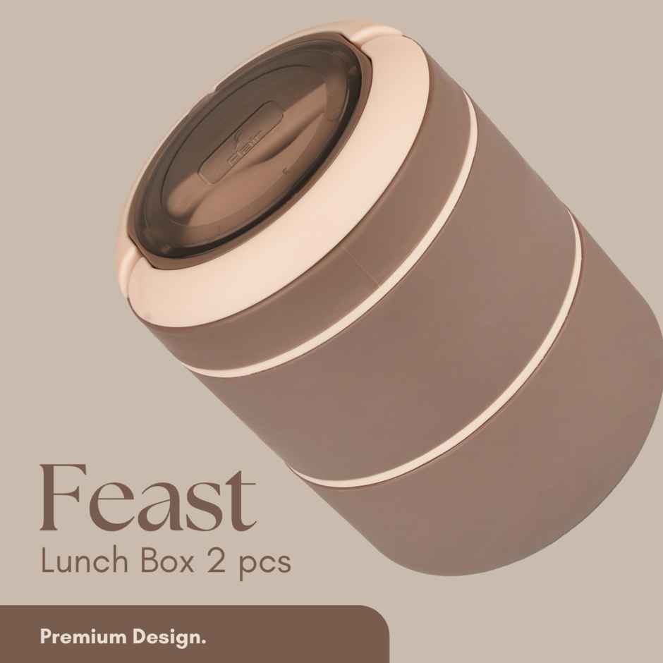 Flair Feast 2-Pc Lunch Box Set - Beige, Insulated With Handle & Spoon