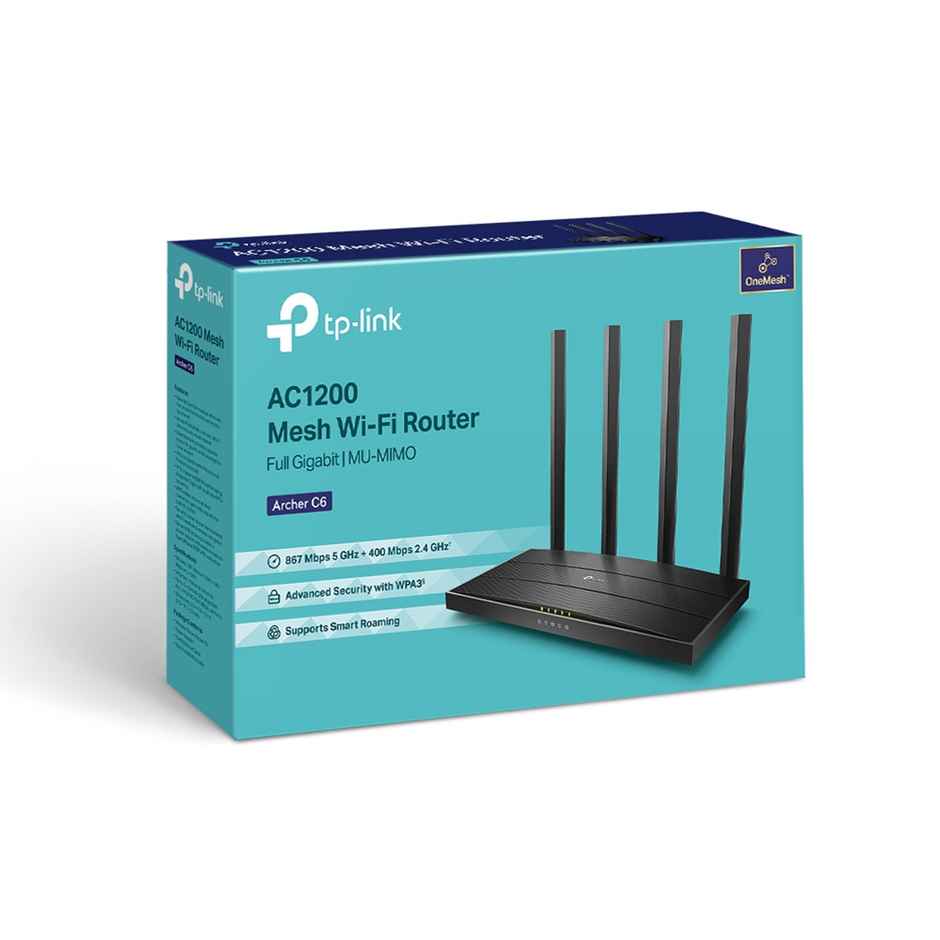 TP-Link Archer C6 AC1200 EasyMesh Wireless MU-MIMO Gigabit Router, Dual Band with Access Point Mode