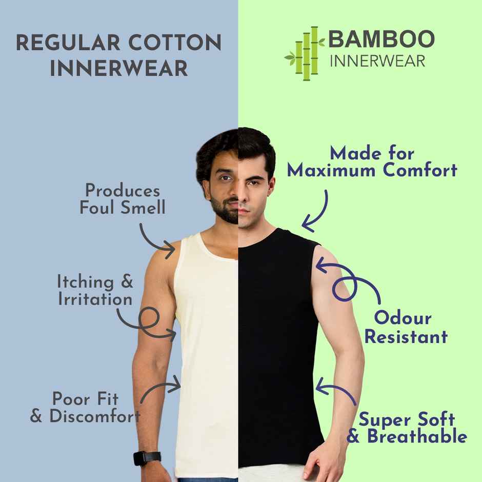 Heelium Bamboo Gym Vests for Men | Breathable-Odour Free and Comfort Fit | Pack of 1 - Black - M