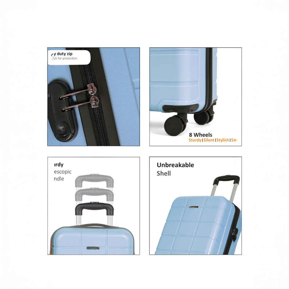 Teakwood Leathers Unisex Solid Hard Sided Cabin Size Trolley Bag | Powder Blue