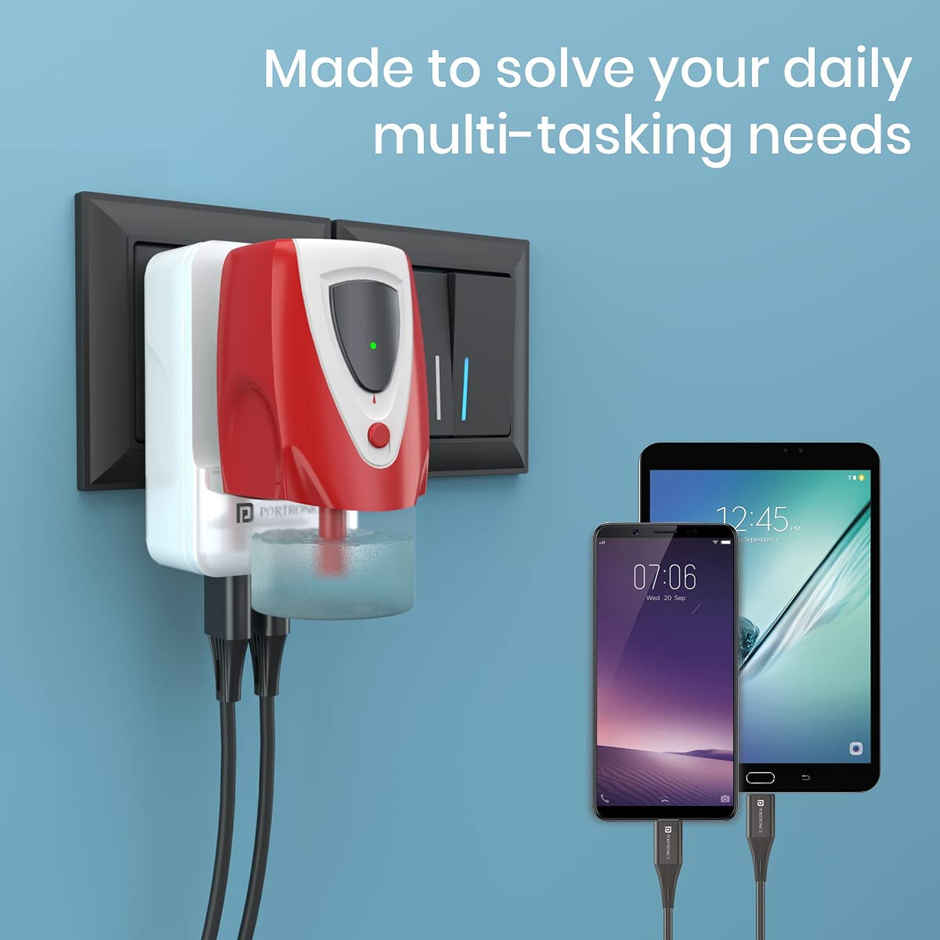 Portronics Adapto III - Dual USB Charger with AC Socket | White