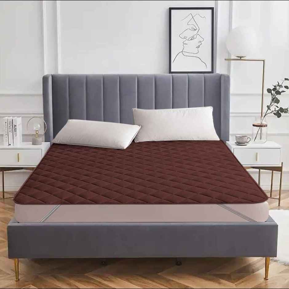 BAY6 Brown Quilted Microfiber Cotton 350 GSM Mattress Protector For Queen Size Bed