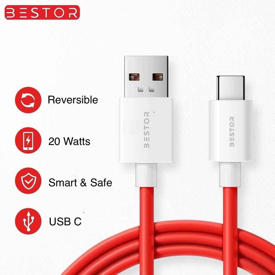 Bestor USB Type-C Cable Fast Charging | Data Sync USB-A to USB-C (Red, White)
