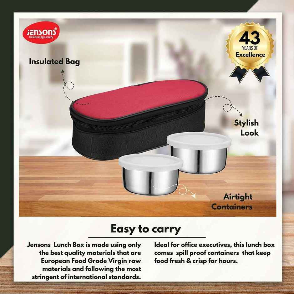Jensons Stainless Steel Essence Lunch Box with 2 | Leak Resistant Containers |300mlX2