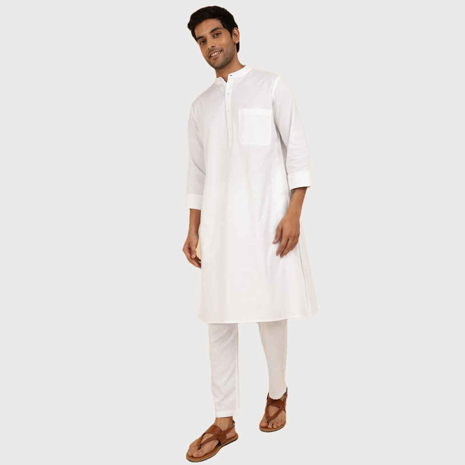 Fabindia Men's Kurta & Pyjama Set Slim Fit | White - XL