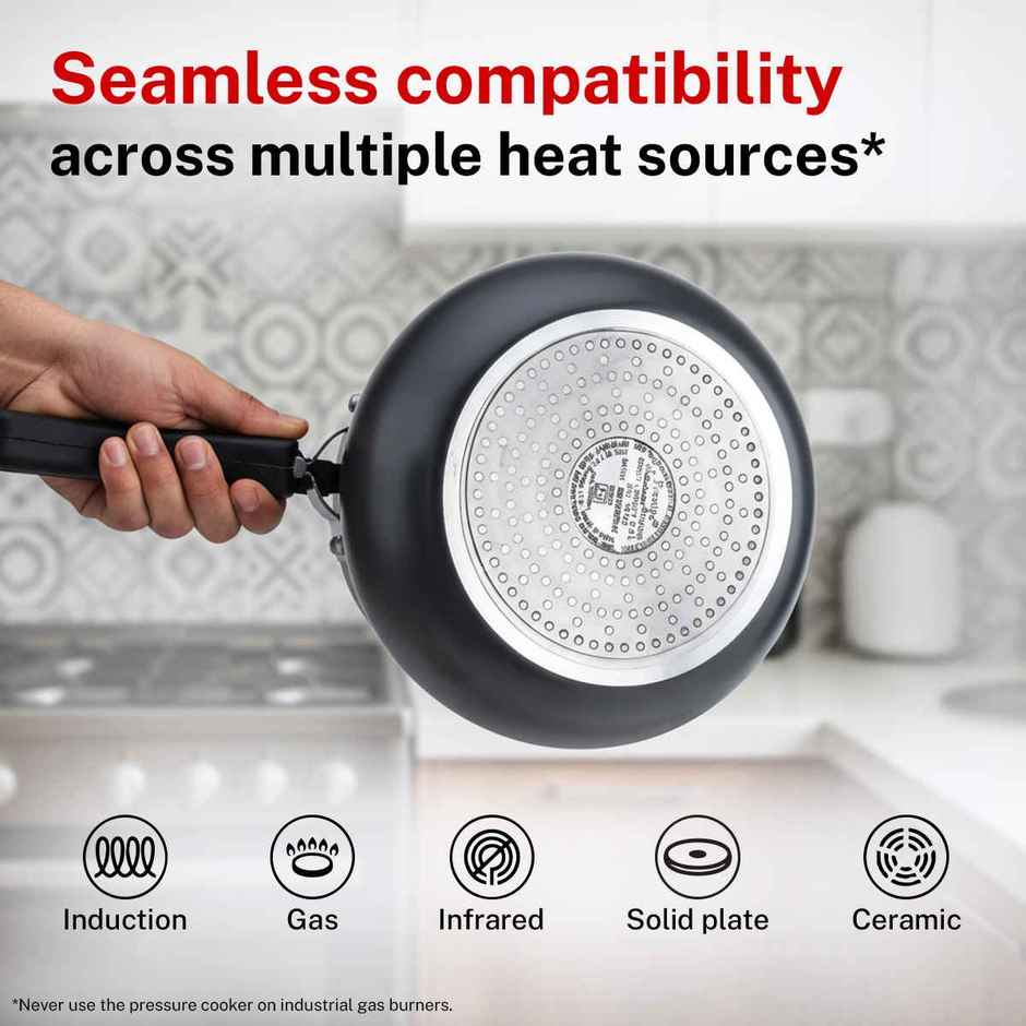 Prestige Nakshatra Plus Svachh HA Aluminium Handi Pressure Cooker 3L,Ind Base,Spillage Control,Black