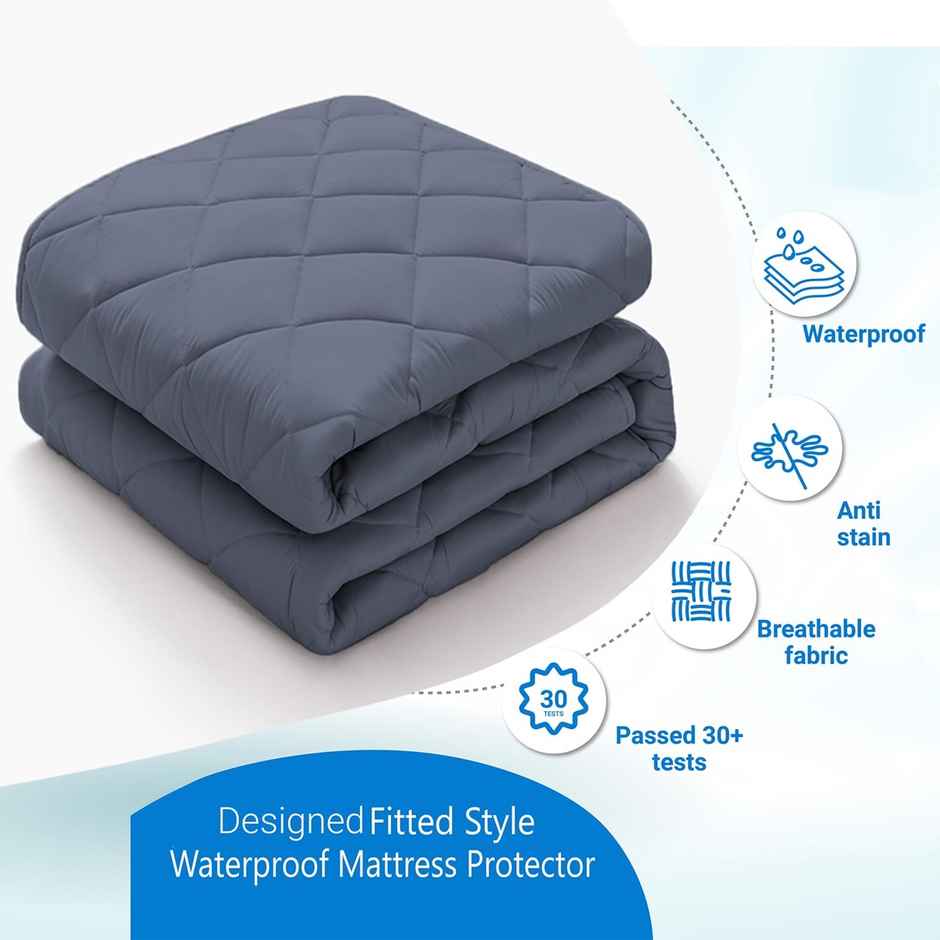 BAY6 Grey Quilted Microfiber Cotton 350 GSM Mattress Protector For Queen Size Bed