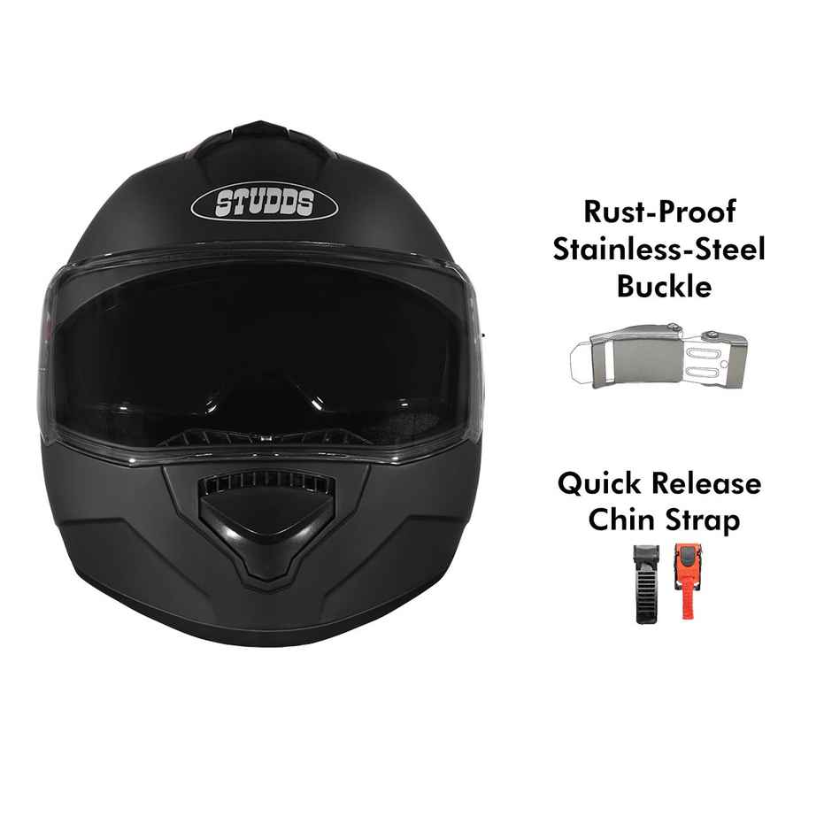 Studds Drifter ISI-DOT Certified Full Face Helmet | Dual Visor & Spoiler |Matt Black - XL