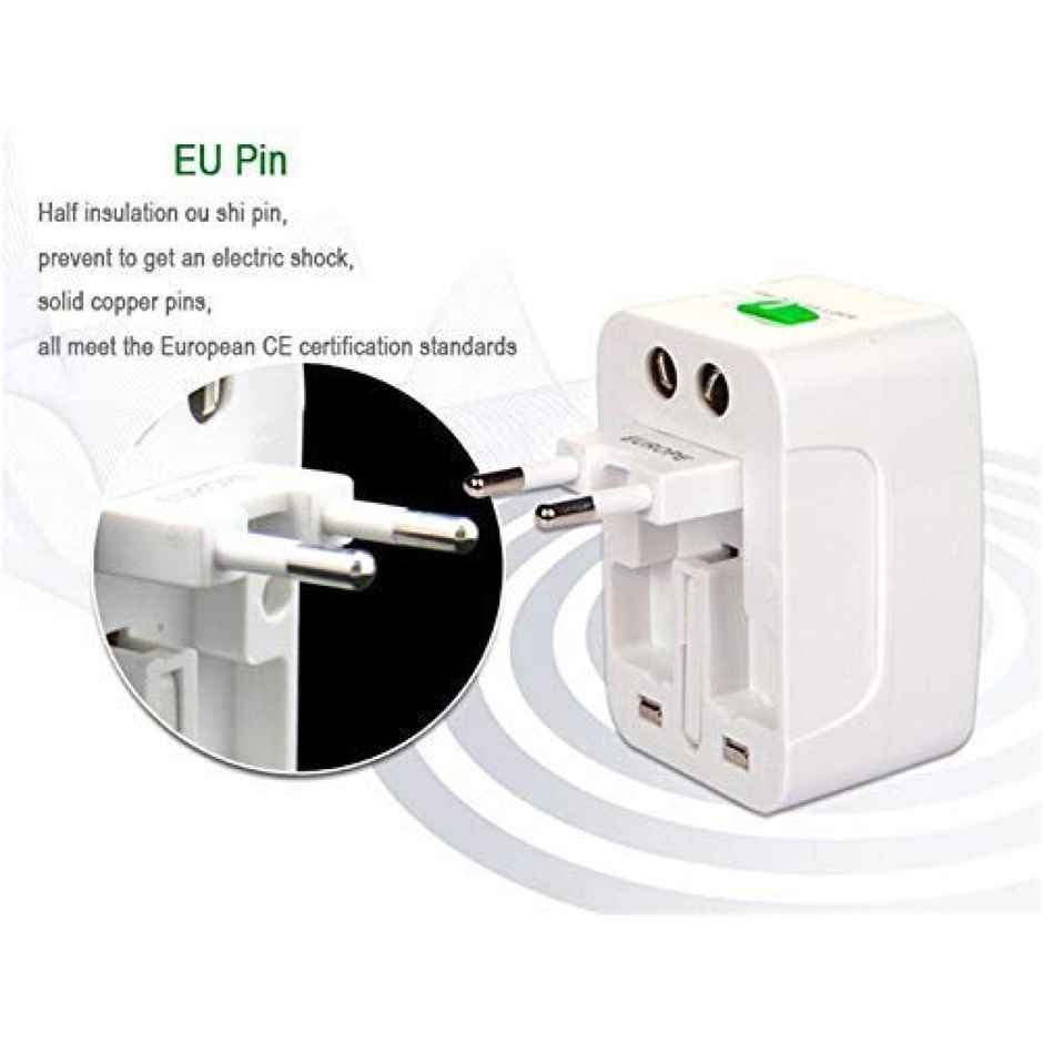 Universal All-In-One Worldwide International USB Travel Adapter - 2 USB Support - White