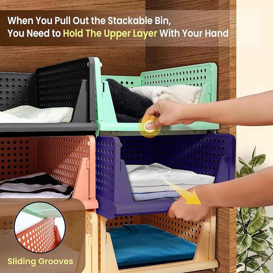 Kuber Industries Pack of 4 Plastic Storage Wardrobe Organizer for Almirah | Large | Blue