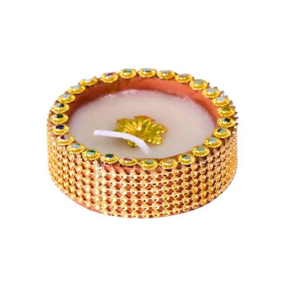 Golden Lace Katori Wax Diya | Designer Wax Diya | Pack Of 6 | Clay | DiaCraft