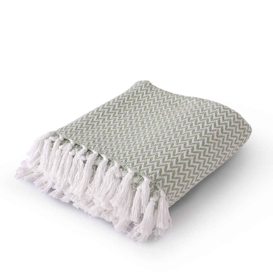 Sashaa World Chevron Delight Green Ivory Versatile Cotton Throw