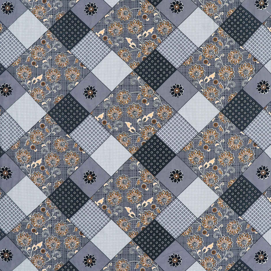 BAY6 110 GSM Geometric Print Microfibre Double Bedsheet, 2 Pillow Covers | Black & Grey | 87 x 94in