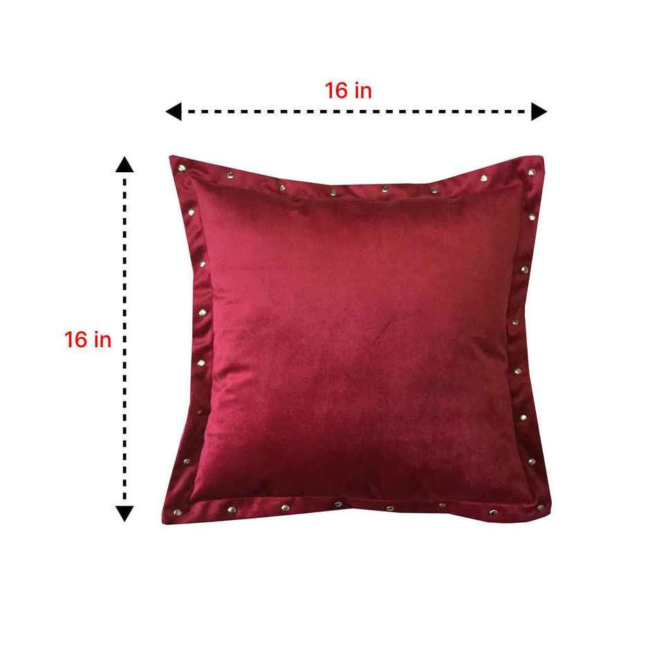 Lushomes Velvet Cushion Cover - Maroon | 16 x 16 inch | Metal Buttons