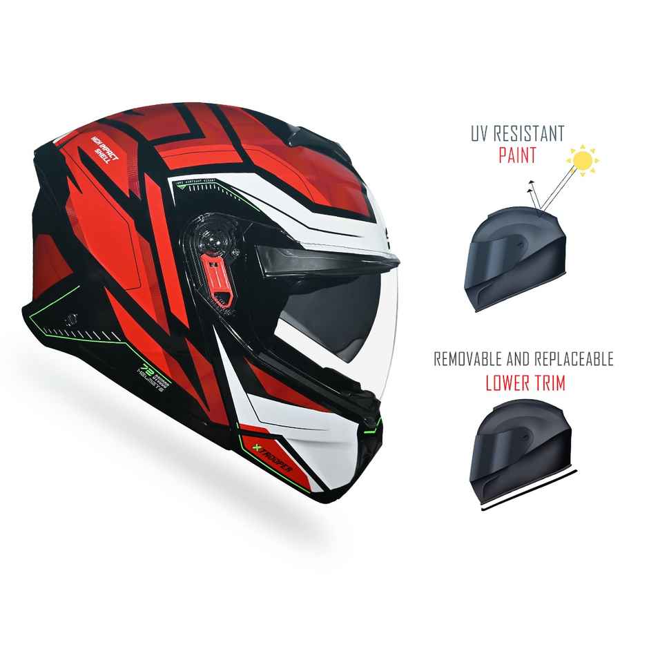 Studds Trooper D2 ISI-DOT Certified Flip-up Helmet with Dual Visor | Black Red - L