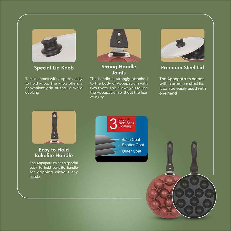 SignoraWare Perfecto NonStick Appapatram | 12 Crators | 3.25mm | Black