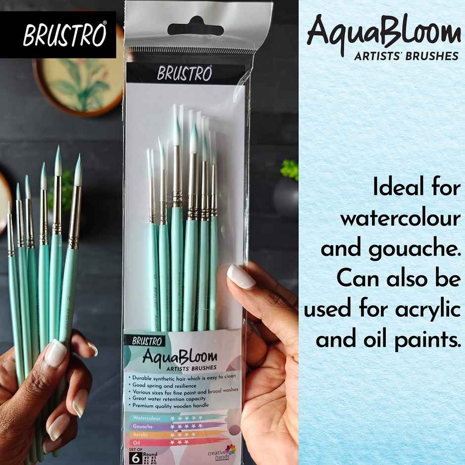 Brustro Artists Aquabloom Paint Brushes | Round | Set Of 6
