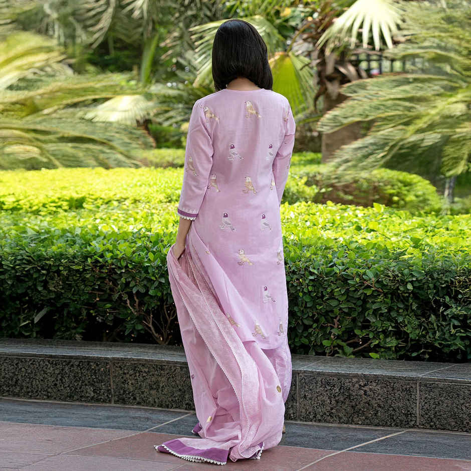 GoSriKi Women's Rayon Blend Straight Embroidered Kurta with Pant & Dupatta | RAGSRI | Purple - XL