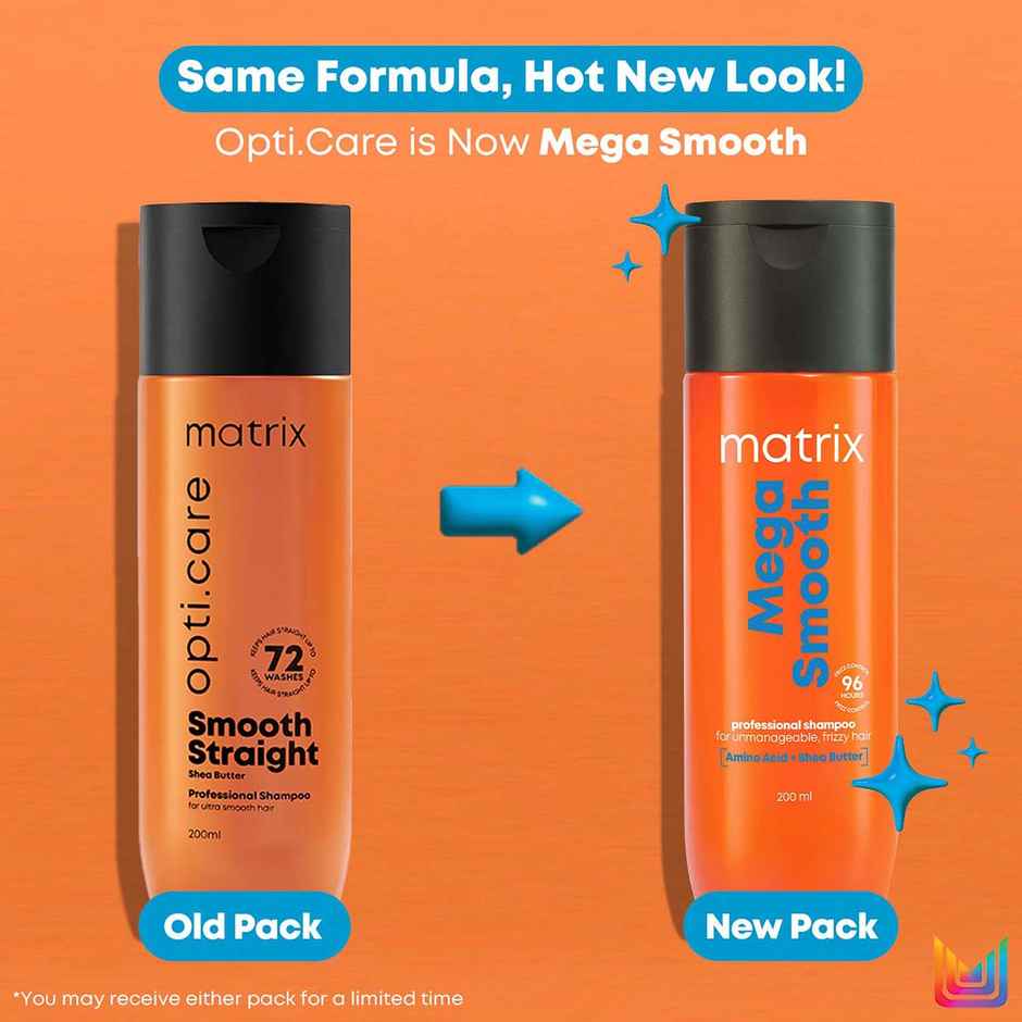 Matrix Mega Smooth Shampoo Conditioner Combo, Defy Frizz For 4 Days, For All Hair Type, Paraben-free