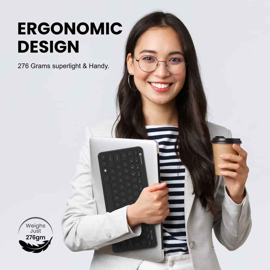 Portronics Bubble Multimedia Wireless Keyboard 2.4 GHz & Bluetooth 5.0 Connectivity, Noiseless Experience, Compact Size for iOS iPad Air, Pro, Mini, Android, Windows Tablets PC Smartphone - Black