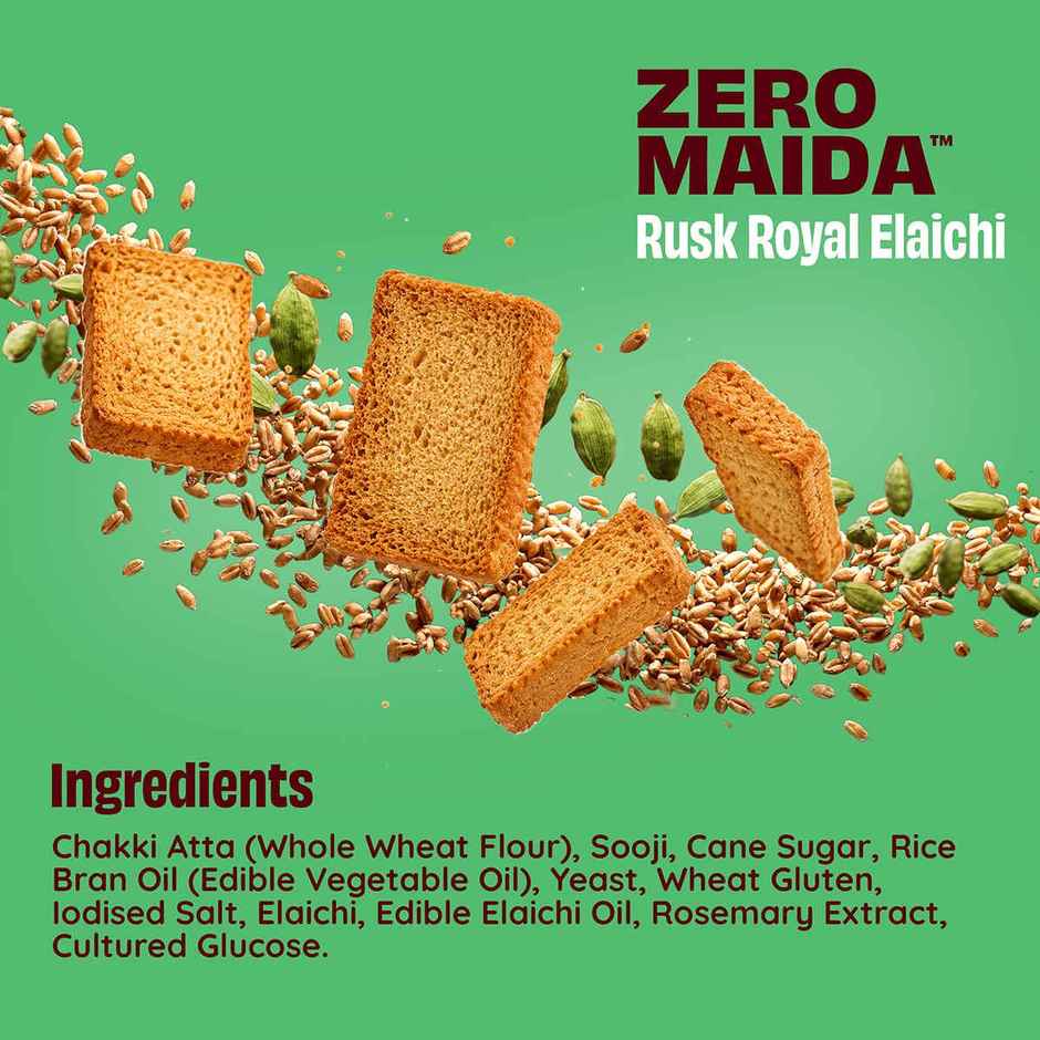 The Health Factory Elaichi Rusk | Zero Maida | Source of Protein & Fibre | Wheat Rusk Toast | Tea Time Snack