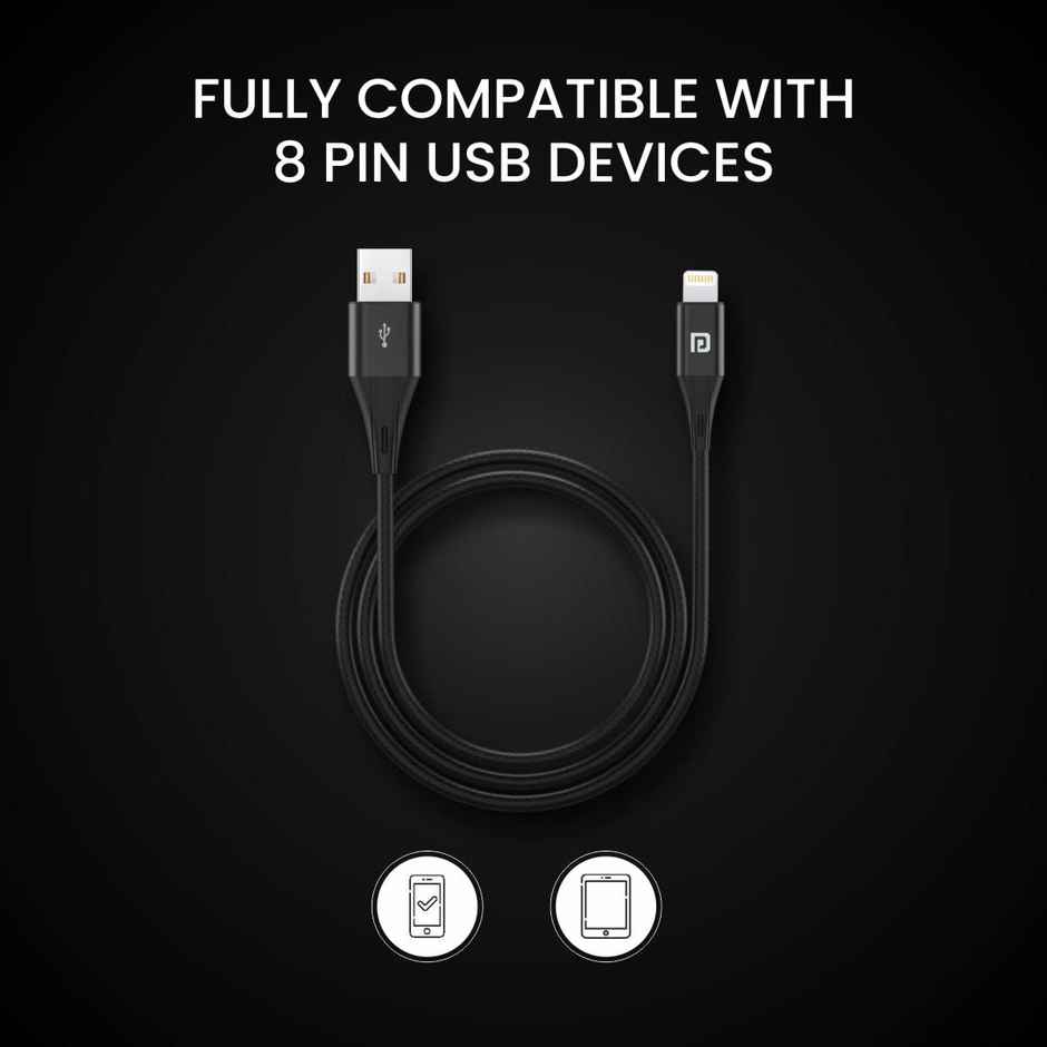 Portronics Konnect X USB to 8 Pin/Lightning Fast Charging Cable with 3A Output,Data Sync,Nylon Braided,Aluminium Alloy Shell,Compatible With iPhone 14,13,12,11,X, 8 Pro/Pro Max Series,iPad - Black
