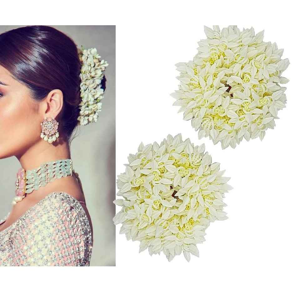 Chronex 2 Pc Set Mogra White and Red Gajra Hair AccesBAUies Gajra Rubber Bands For Weddings