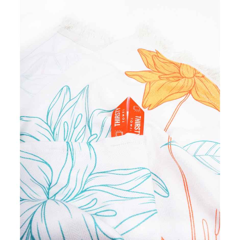 Thirsty Towel by Doctor Towels Sunlit Bloom Bamboo Bath Towel | 70 x 140 cm | 210 GSM - White Base