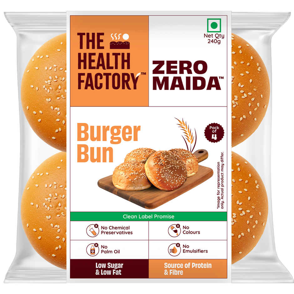 The Health Factory Zero Maida Burger Bun (Pack Of 4) | Clean Label, Not Brown