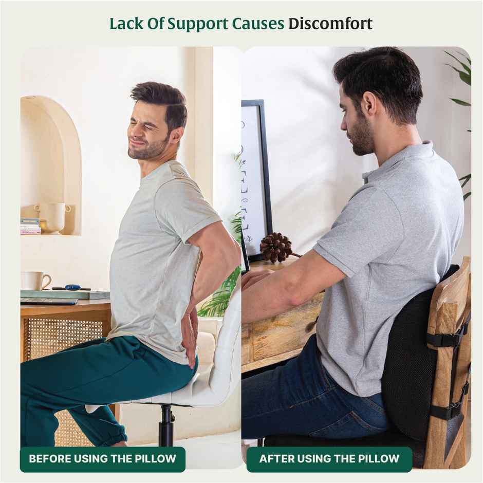The White Willow Lumbar Back Support Pillow | Ergonomic Memory Foam Cushion - Black