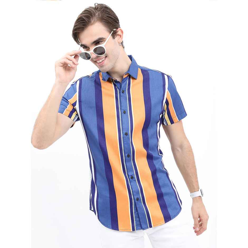 Ketch Men Slim Fit Striped Cotton Casual Shirt | Blue | L