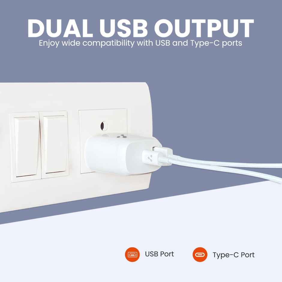 Ambrane 20W Dual Output Fast Charger/Adapter With Qc & Pd Technology For Iphone Android & Other Devices Multi-Layers Protection (Raap H11) - White