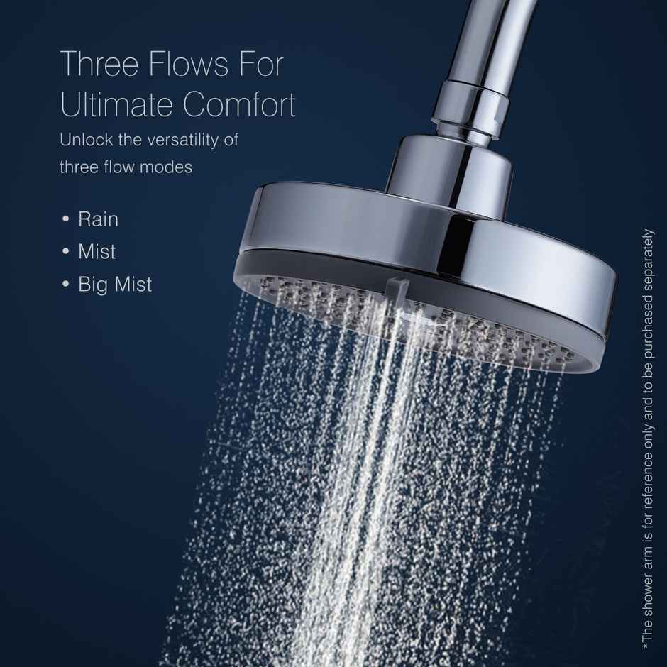 Hindware 3 Mode Overhead Shower without Arm, Rain, Mist & Combination Settings, Grey Finish