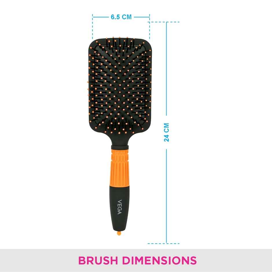 VEGA Paddle Hair Brush with Stick for Men and Women| Black and Orange|E15-PB