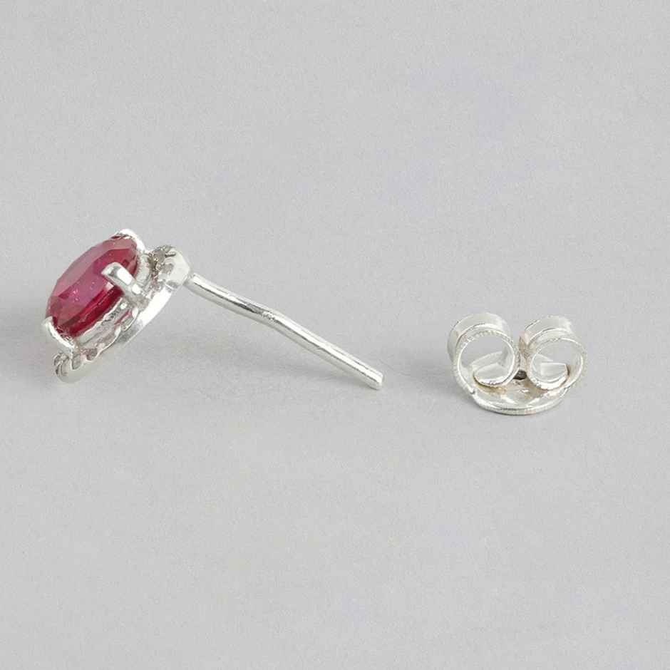 Unniyarcha 92.5 Silver Red Stone Earrings