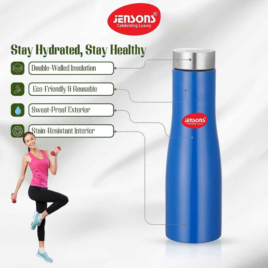 Jensons Stainless Steel Single Wall Flora 1 Bottle Liter | Blue | 1 L