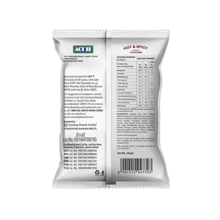 ACT II Ready To Eat Popcorn | Hot & Spicy Flavour| On-the-go Snacks