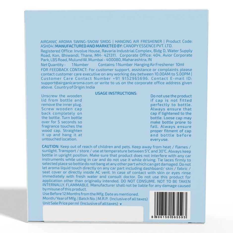 Airganic Aroma Swing Snow Smog Aroma With Essential Oils In Glass Bottle With Wooden Diffuser Lid